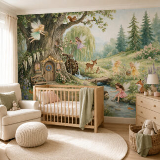 Enchanted Fairy Forest Wallpaper Mural for Girls Room – Woodland Tree House FZL158