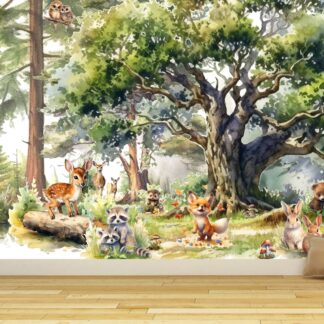 Wallpaper animals Trees, Peel and Stick, Kids Wall Mural Self Adhesive, Nursery Mountain Decor Forest DecalWall Child Room Forest Wallpaper