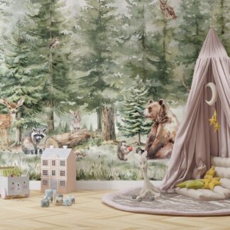 Wallpaper animals Woodland Trees, Peel and Stick, Kids Wall Mural Self Adhesive, Nursery Mountain Decor Forest DecalWall Forest Wallpaper