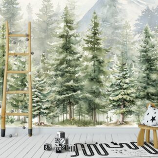 Woodland Nursery Wall Mural Forest Animals Wallpaper Peel and Stick or Non Woven Custom Baby Room Decor