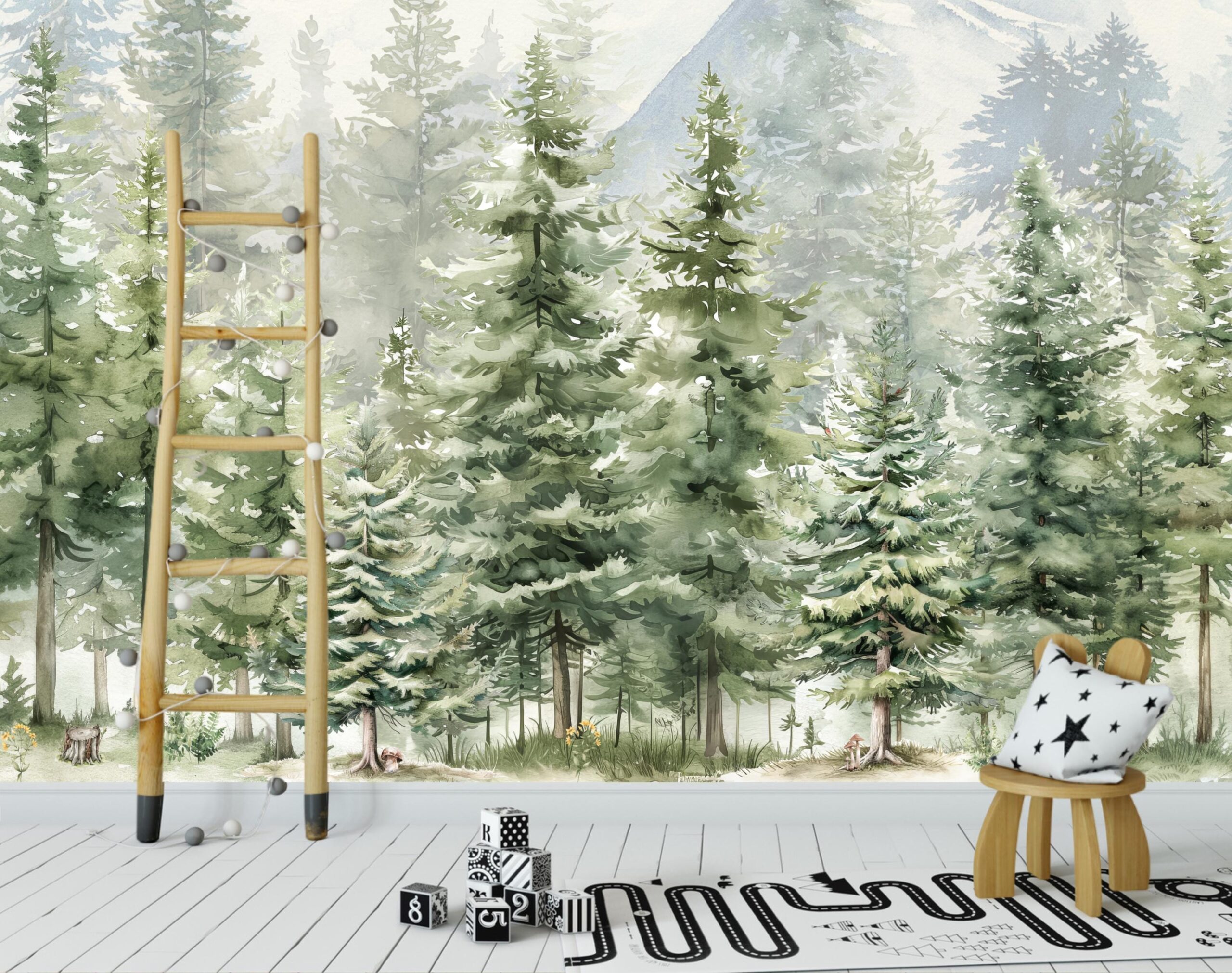 Woodland Nursery Wall Mural Forest Animals Wallpaper Peel and Stick or Non Woven Custom Baby Room Decor