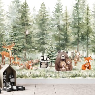 Wallpaper animals Woodland trees Peel and Stick Kids Wall Mural Self Adhesive, Nursery Mountain Forest DecalWall Child Room Forest Wallpaper