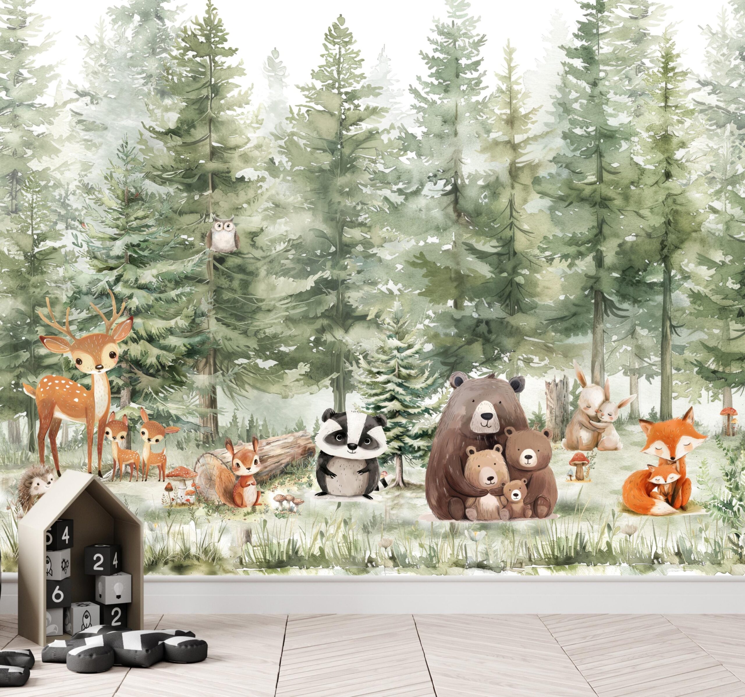 Wallpaper animals Woodland trees Peel and Stick Kids Wall Mural Self Adhesive, Nursery Mountain Forest DecalWall Child Room Forest Wallpaper