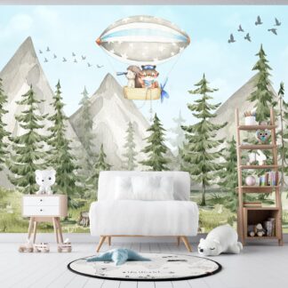 Wallpaper animals Woodland trees Peel and Stick Kids Wall Mural Self Adhesive, Nursery Mountain Forest DecalWall Child Room Forest Wallpaper