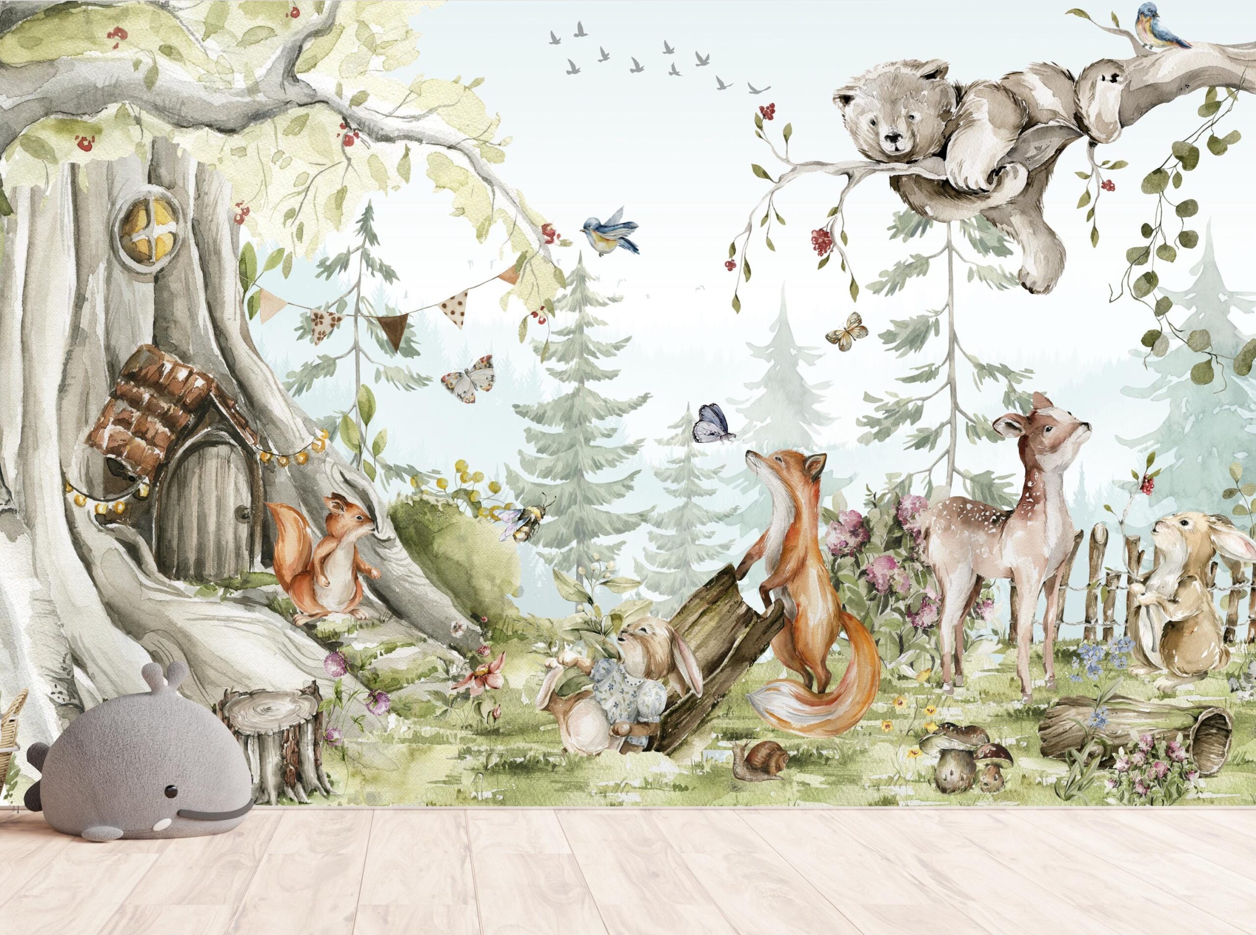 Woodland Animals Wallpaper: Peel and Stick Forest Wall Mural