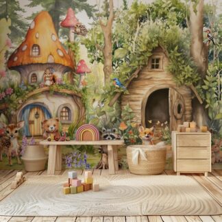 Wallpaper animals Woodland Trees, Peel and Stick, Kids Wall Mural Self Adhesive, Decor Forest DecalWall Child Room Forest Wallpaper