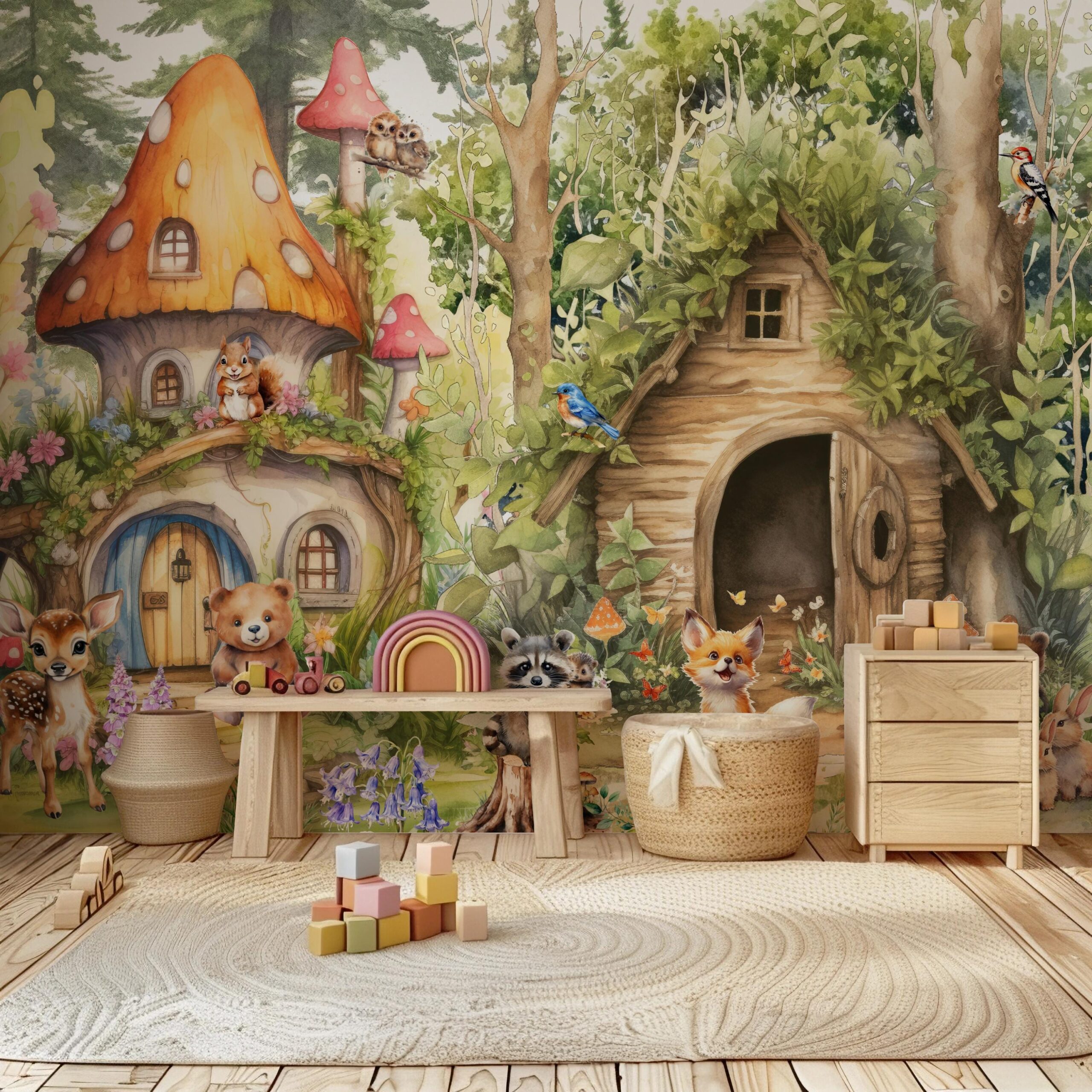 Wallpaper animals Woodland Trees, Peel and Stick, Kids Wall Mural Self Adhesive, Decor Forest DecalWall Child Room Forest Wallpaper