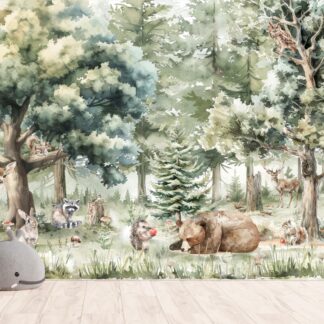 Wallpaper animals Woodland Trees, Peel and Stick, Kids Wall Mural Self Adhesive, Decor Forest DecalWall Child Room Forest Wallpaper