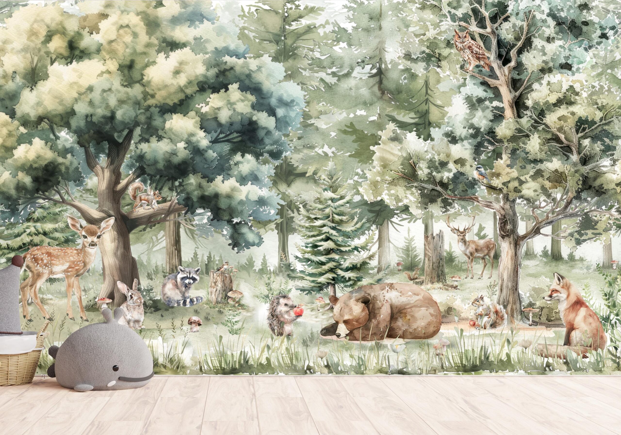 Wallpaper animals Woodland Trees, Peel and Stick, Kids Wall Mural Self Adhesive, Decor Forest DecalWall Child Room Forest Wallpaper