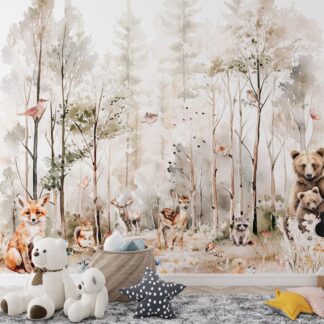 Wallpaper animals Woodland Trees, Peel and Stick, Kids Wall Mural Self Adhesive, Nursery Mountain Decor Forest DecalWall Forest Wallpaper
