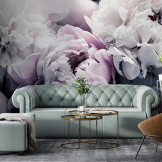 Peony Wallpaper Peony Flowers on a Black Background, Baroque Botanical Mural Vintage Peel and Stick Wall Decoration Made to Order