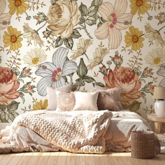 Wildflower Wallpaper Wildflowers Chamomile Rose Hibiscus Beautifully Blooming Victorian Peel and Stick Vintage Custom Made