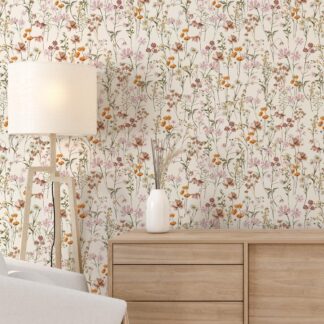 Wildflower Wallpaper, Floral Wildflowers in Watercolors Boho Meadow Wall Mural Pastel Peel and Stick Vintage Custom Made Wall Decoration