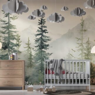 Landscape wallpaper, wallpaper with mountains and meadows, panoramic wallpaper, forest landscape photo wallpaper, pine tree wallpaper