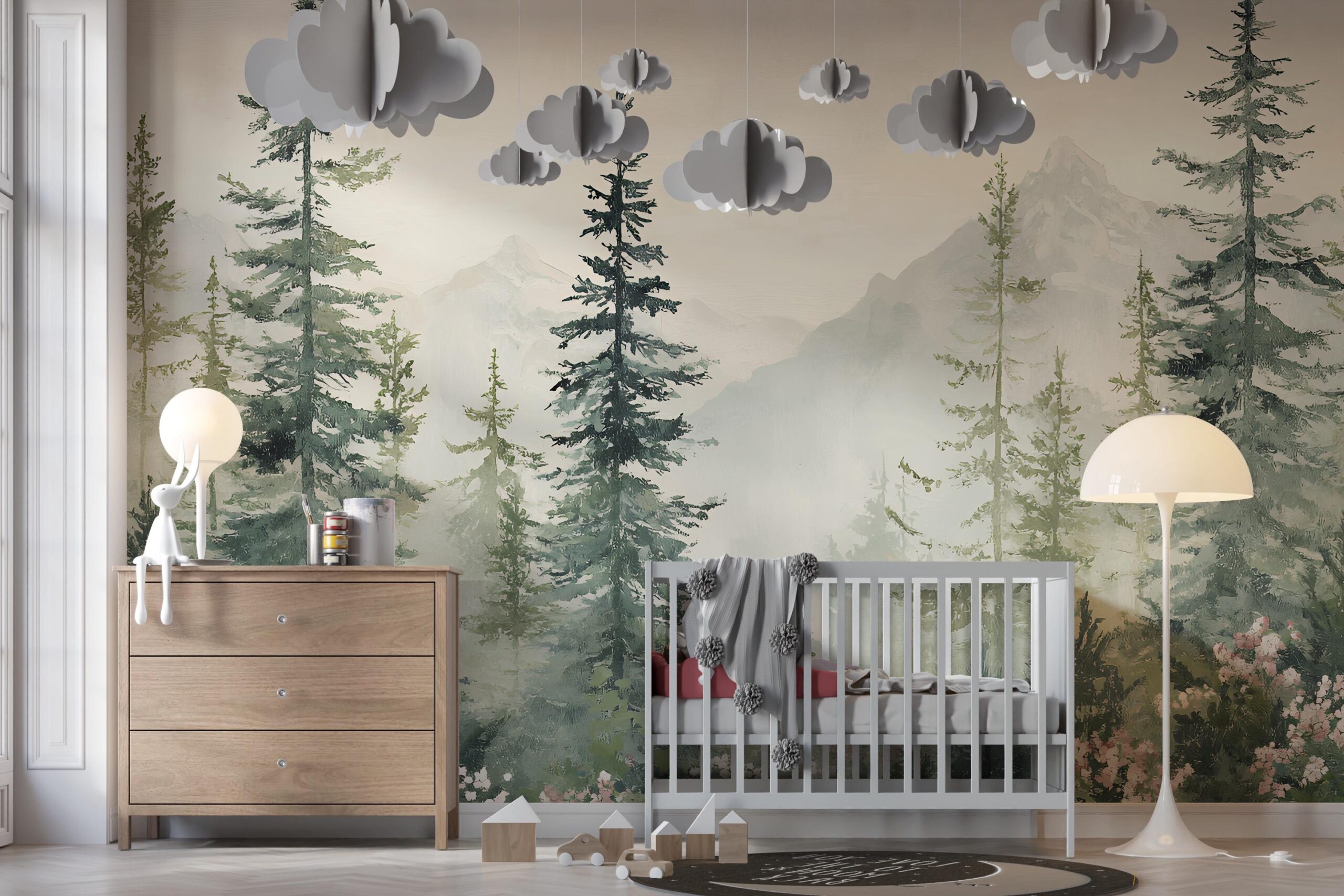 Landscape wallpaper, wallpaper with mountains and meadows, panoramic wallpaper, forest landscape photo wallpaper, pine tree wallpaper