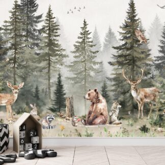 Woodland Animals Wallpaper Mural: Peel and Stick Forest Nursery Decor