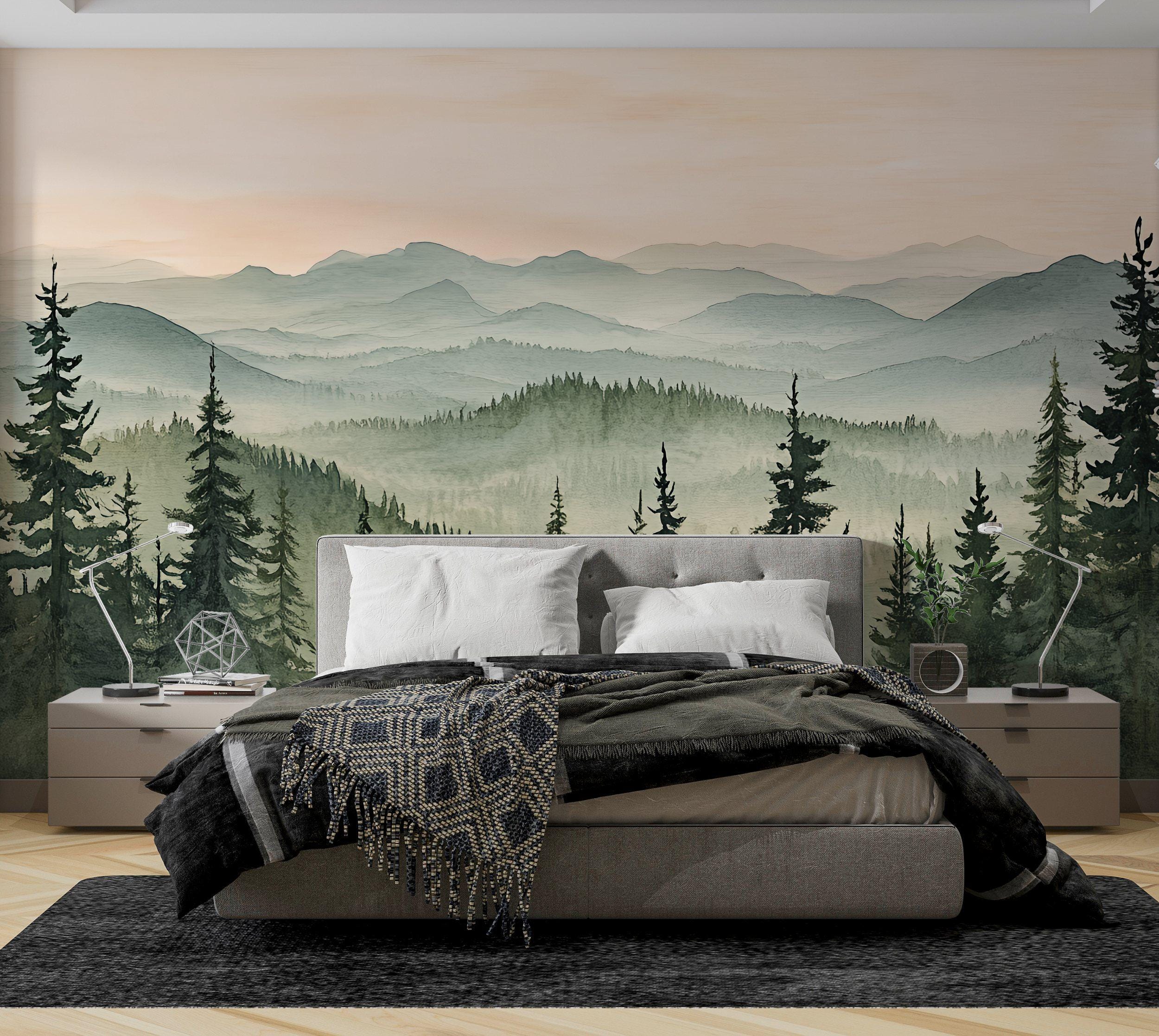 Landscape wallpaper, wallpaper with mountains and meadows, panoramic wallpaper, forest landscape photo wallpaper, pine tree wallpaper