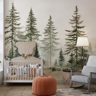 Landscape wallpaper, wallpaper with mountains and meadows, panoramic wallpaper, forest landscape photo wallpaper, pine tree wallpaper