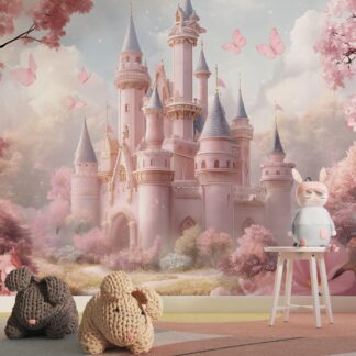 Princess and Castle Children's Room Wallpaper Magic Kingdom Fairy Tale Peel and Stick Wall Mural Girls' Room Pink Wallpaper