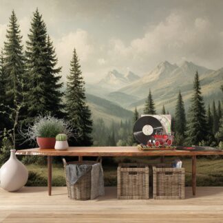 Landscape wallpaper, wallpaper with mountains and meadows, panoramic wallpaper, forest landscape photo wallpaper, pine tree wallpaper