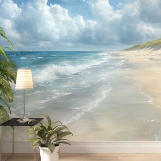 Wallpaper with a sea-colored ombre effect wallpaper with a sea and sand motif wallpaper with a coast motif with abstract waves