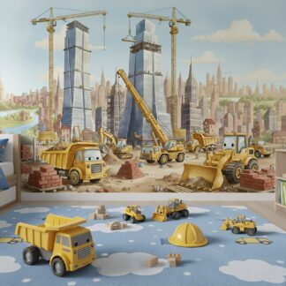 Wallpaper construction excavator construction machinery construction site for children peel and stick wallpaper made to measure custom