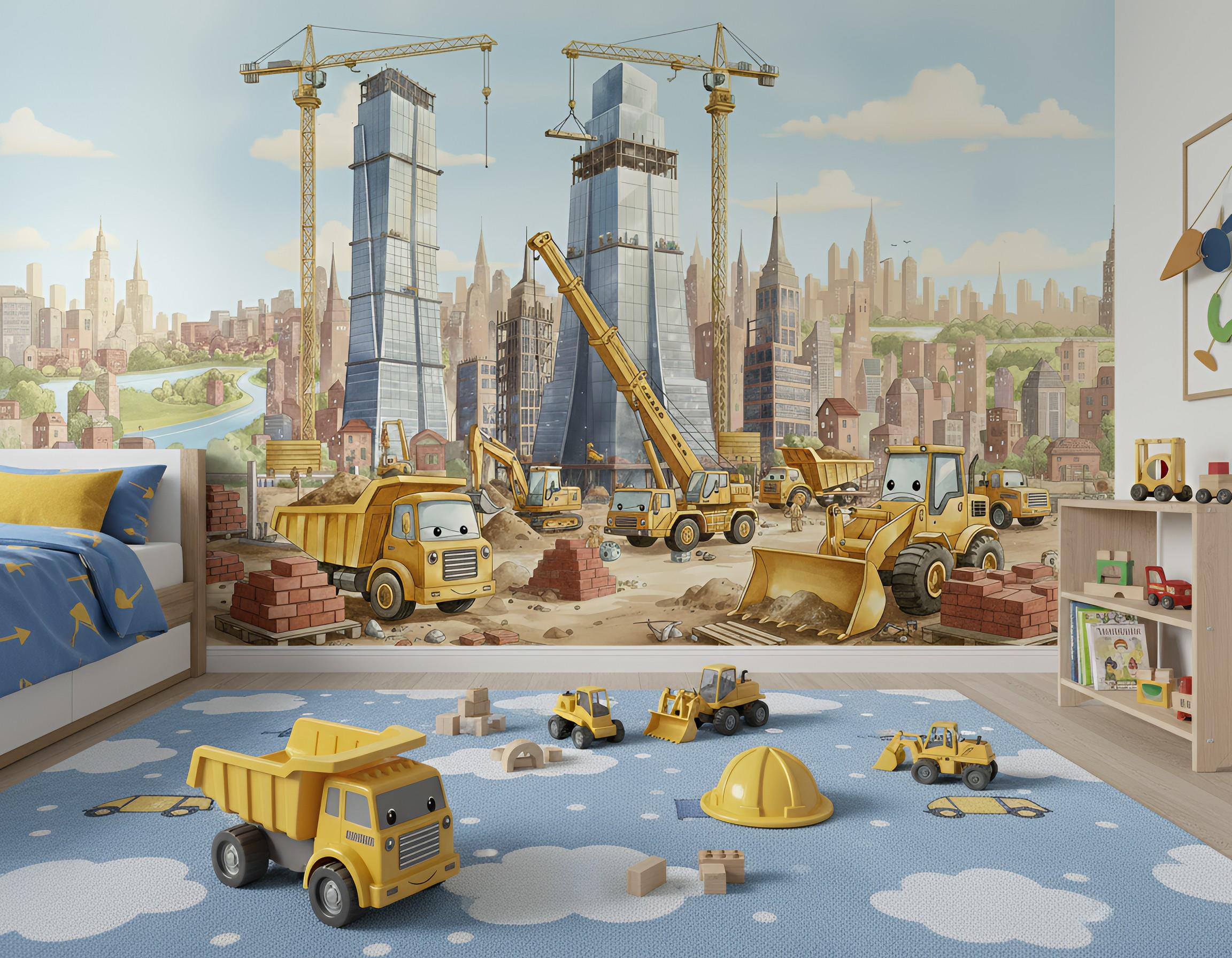 Wallpaper construction excavator construction machinery construction site for children peel and stick wallpaper made to measure custom