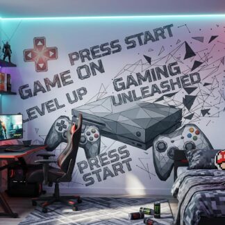 Geometric Gaming Wall Mural – Custom Size Peel and Stick Wallpaper – Boys Bedroom Decor (Digital)