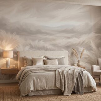 Beige Pampas Grass Wall Mural - Abstract Landscape Wallpaper, Neutral Boho Living Room Decor, Custom Size Peel and Stick, Removable