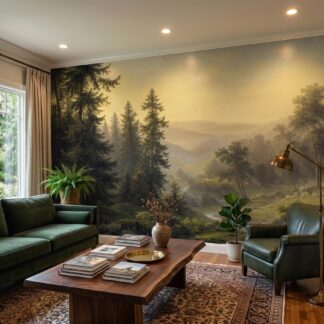 Forest Landscape Wall Mural, Watercolor Trees, Rustic Classical Wallpaper (Custom Size)