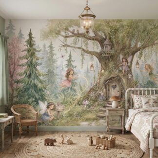 Fairies Enchanted Forest Wall Mural Magical Tree House Peel and Stick Wallpaper Girls Room