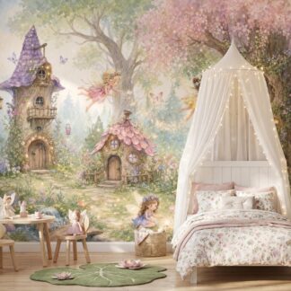 Fairies Enchanted Forest Wall Mural Magical Tree House Peel and Stick Wallpaper Girls Room
