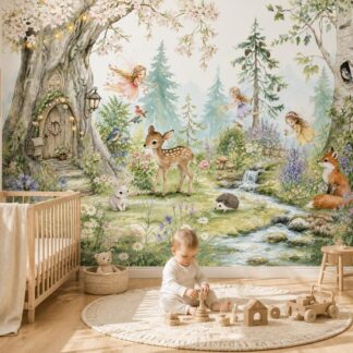 Fairy Woodland Wallpaper Enchanted Forest Mural Deer Fox Nursery Decor Custom Kids Room